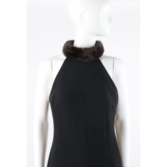 Lauren Ralph Lauren Collection Black Mink Fur Collar Halter Evening Dress Gown - Picture 14 of 16